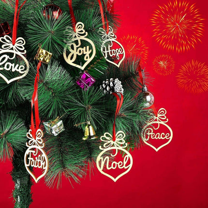 36PCS Xmas Tree Love Heart Wooden Hollow Shapes Pendant Decoration Xmas Gift