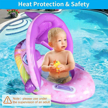 Baby Swimming Float With Sun Canopy Inflatable Kids Swim Pool Safety Seat Ring