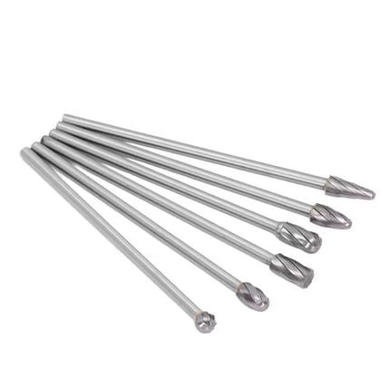 6Pcs Carbide Alloy Rotary Burr Set Tungsten Steel Solid Long Shank Burr Kit