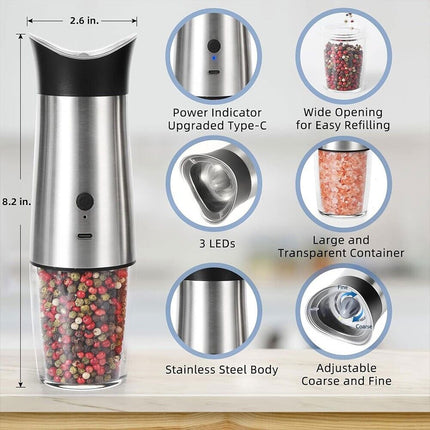 Electric Salt and Pepper Grinder Set 2 Packs USB Rechargeable Automatic