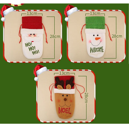3x Christmas Wine Bottle Bag Cover Santa Snowman Reindeer Table Décor Gift Wrap