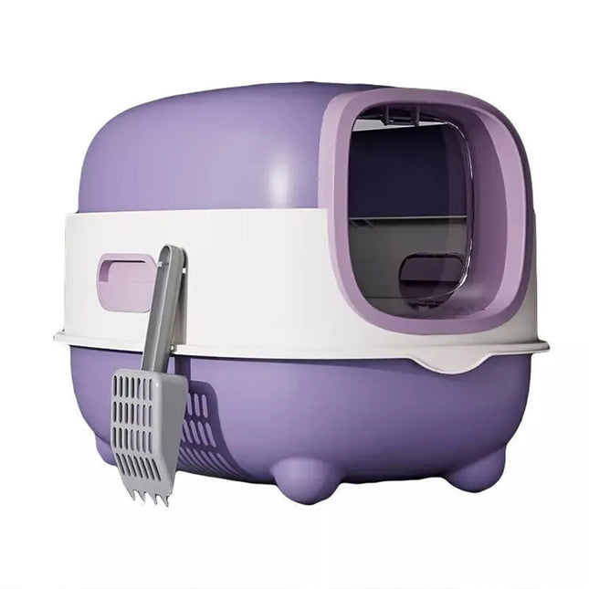 Large Fully Enclosed Cat Litter Box Lift Lid Odour Control Easy Clean Kitty Purple