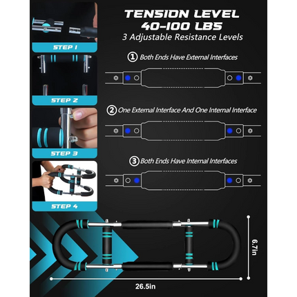 Training Adjustable Arm Trainer 3 Levels Chest Twister Home Workout Detachable 40kg
