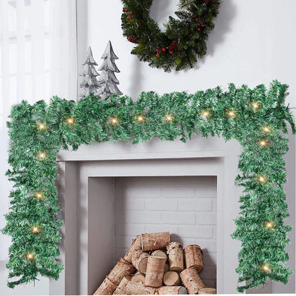 2X 9ft Christmas Garland with LED Lights Artificial Wreath Stairs Rattan Decoration