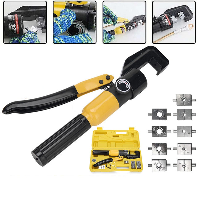 Ton Hydraulic Crimper Tool Kit 9 Dies Force Terminal Cable Lug Crimping Pliers