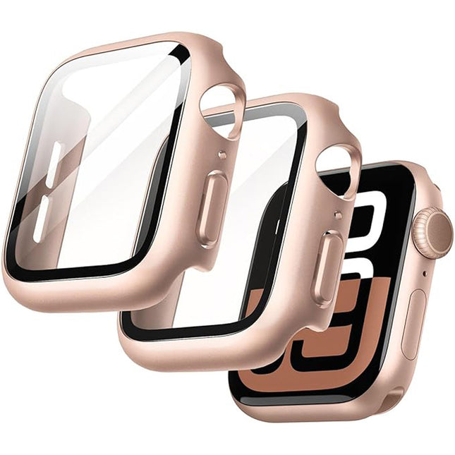 Case with Screen Protector for Apple Watch Series 11/10 42mm Built-in Tempered Glass 2 Pack Rose Gold