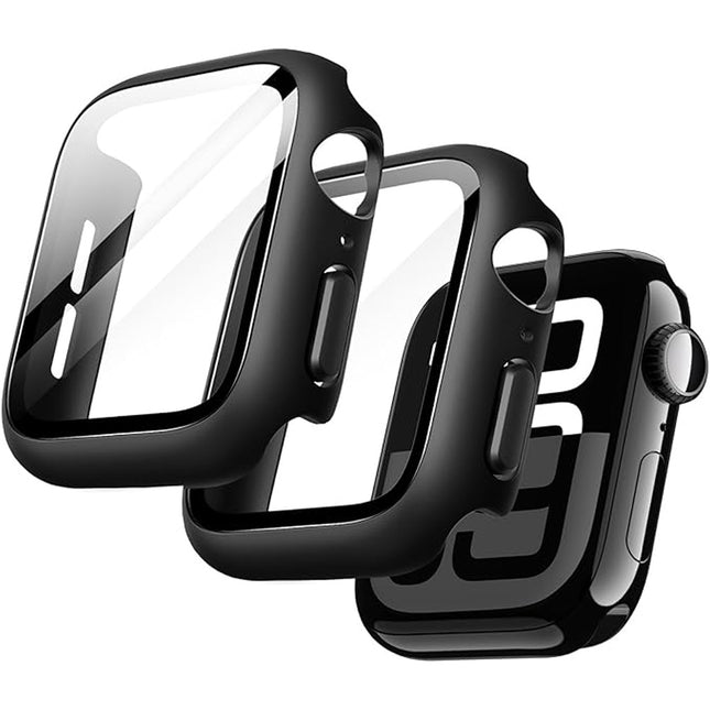 Case with Screen Protector for Apple Watch Series 11/10 46mm Built-in Tempered Glass 2 Pack Black