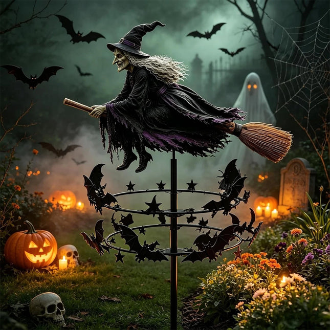 The Enchanted Witch Garden Wind Spinner Metal Halloween Decoration Garden Stake