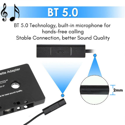 Bluetooth Car Cassette to Aux Adapter Tape Audio Adapter Converter Tape Player