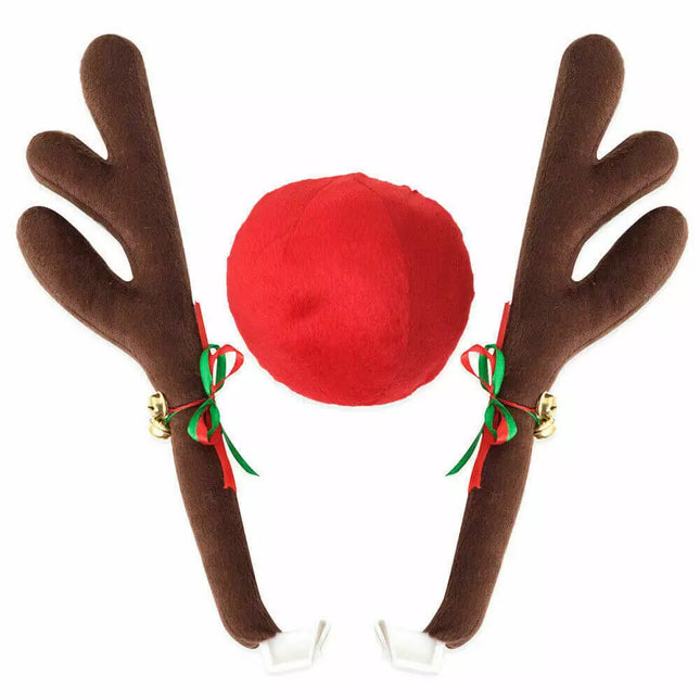 3PCS Christmas Car Truck Van Costume Brown Reindeer Antlers Red Nose Xmas Décor
