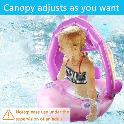 Baby Swimming Float With Sun Canopy Inflatable Kids Swim Pool Safety Seat Ring