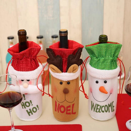 3x Christmas Wine Bottle Bag Cover Santa Snowman Reindeer Table Décor Gift Wrap