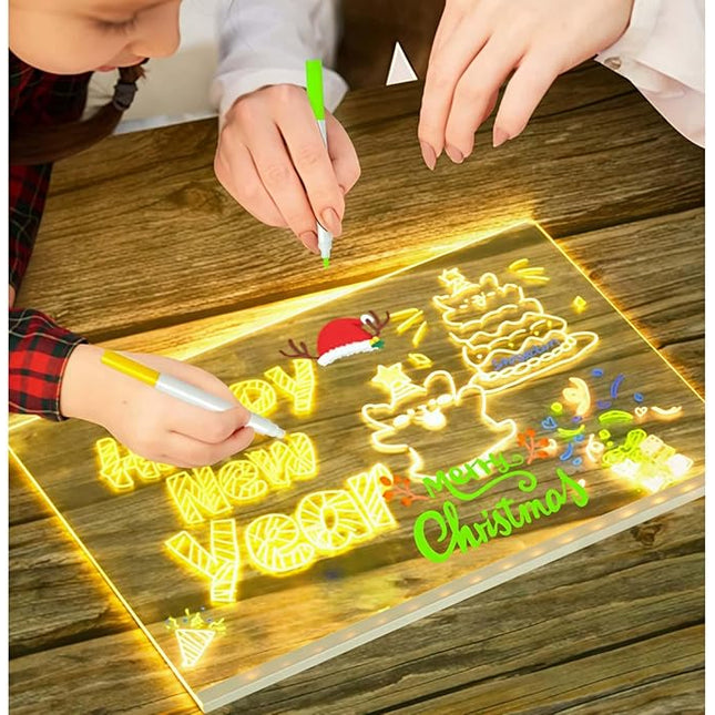 30*20CM LED Note Board with Colors Acrylic Dry Erase Board Light up Dry Erase Board White Board for Office Home