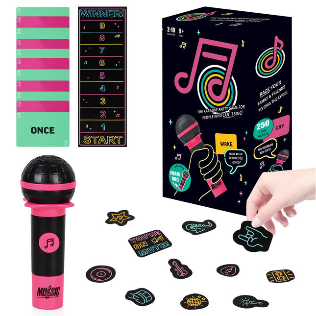 Grab The Mic Karaoke Lyric Card Game, Family Party Board Game for Birthday & Gathering