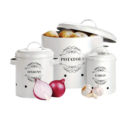 3Pcs Potatoes Onions Garlic Bin Vegetable Rack Storage Tins Breathable Fruit