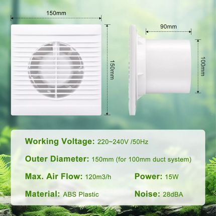 4" 100mm Ventilation Extractor Exhaust Fan Blower Window Wall Kitchen Bathroom