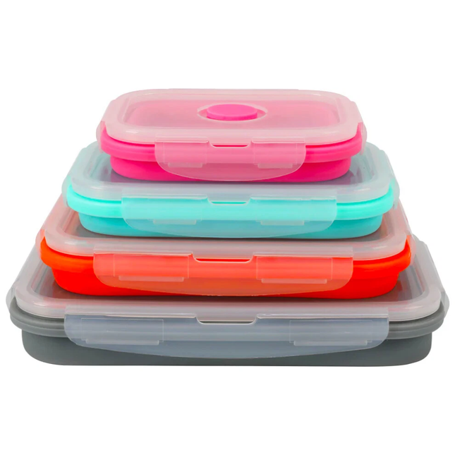 4Pcs Set Silicone Food Storage Containers Collapsible Flat Box Camping Lunch Box