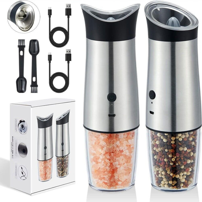 Electric Salt and Pepper Grinder Set 2 Packs USB Rechargeable Automatic