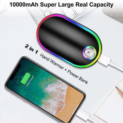 Hand Warmers Rechargeable 10000mAh Electric Pocket Handwarmer with 3 Heat Levels Black
