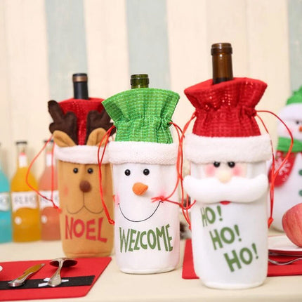 3x Christmas Wine Bottle Bag Cover Santa Snowman Reindeer Table Décor Gift Wrap