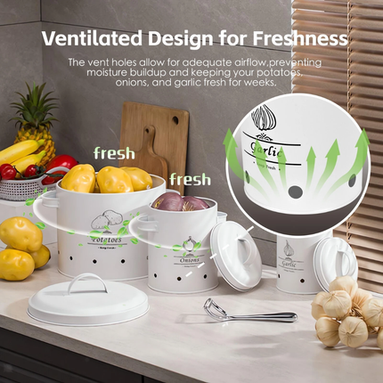 3Pcs Potatoes Onions Garlic Bin Vegetable Rack Storage Tins Breathable Fruit
