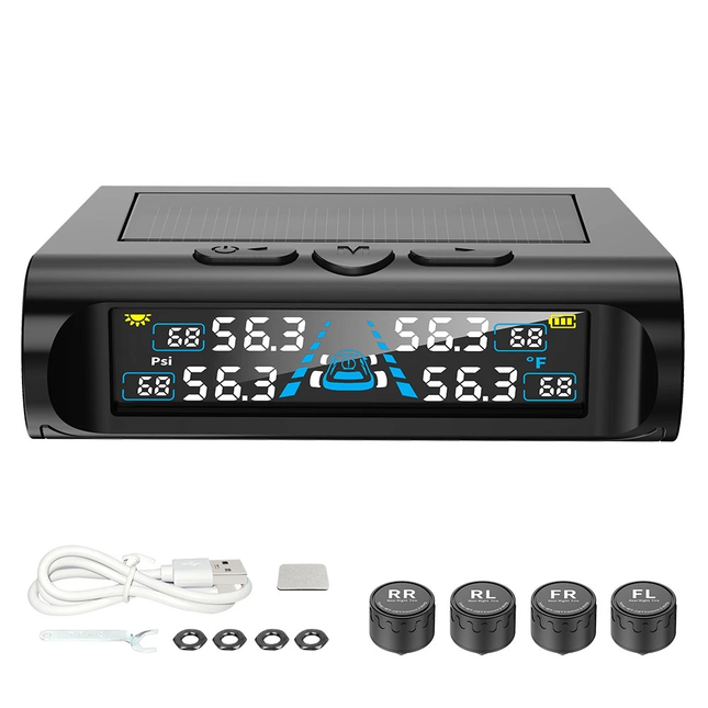 Solar Wireless TPMS Car Tire Tyre Pressure Monitor Monitoring System & 4 Sensors