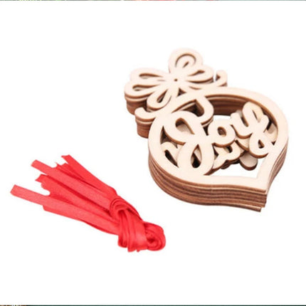 36PCS Xmas Tree Love Heart Wooden Hollow Shapes Pendant Decoration Xmas Gift