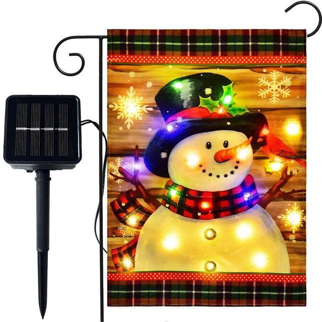 LED Christmas Lighted Garden Flag Snowman Xmas Solar Light Outside Decor Snowman
