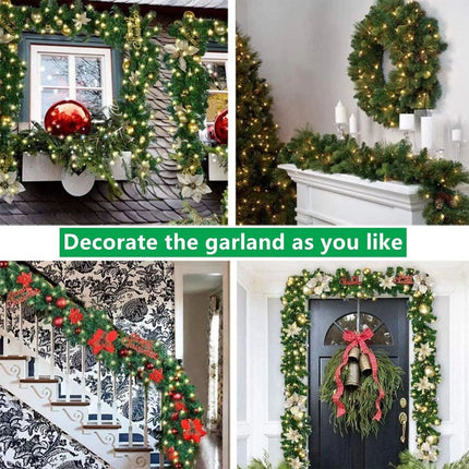 2X 9ft Christmas Garland with LED Lights Artificial Wreath Stairs Rattan Decoration
