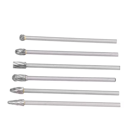 6Pcs Carbide Alloy Rotary Burr Set Tungsten Steel Solid Long Shank Burr Kit