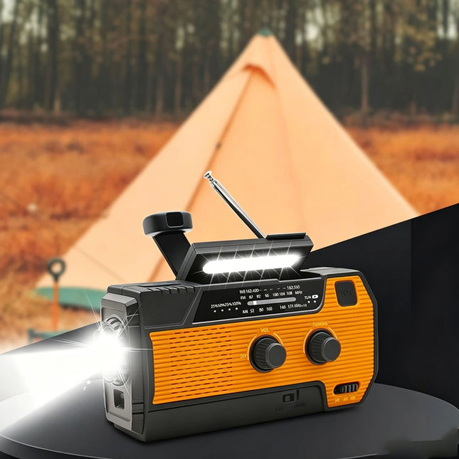Emergency Wind Up Solar Radio Hand Crank Power Bank FMAM Charger Torch 4000mAh
