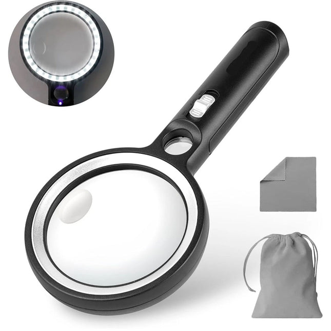 10x 20x 45x Handheld Magnifying Glass Magnifier Reading Illuminated Magnifying