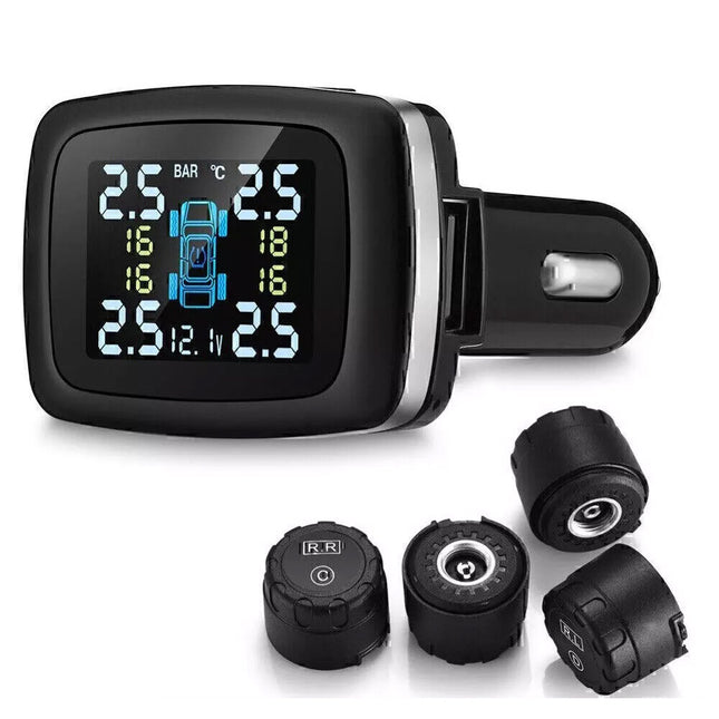 Wireless Car TPMS Tire Tyre Pressure Monitor System + 4 Sensor Cigarette Light