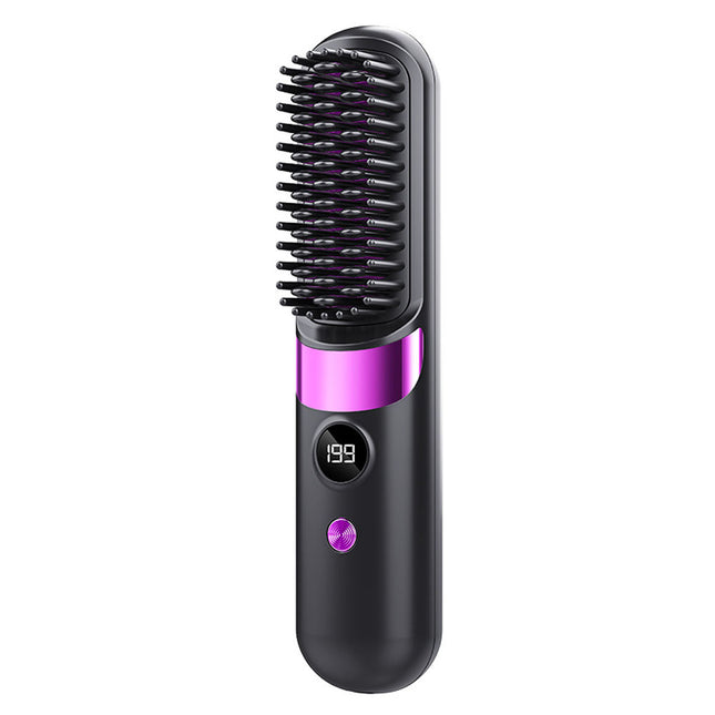 Cordless Mini Hair Straightening & Curling Brush with Negative Ions - USB Rechargeable Portable Styling Comb