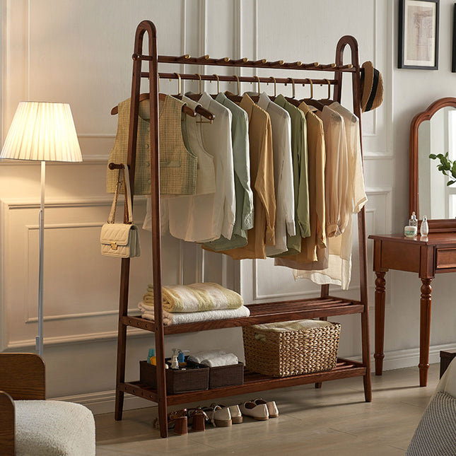 Premium Solid Wood Coat Clothes Hanging Rod Heavy Duty Rack Top Shelf &Hooks