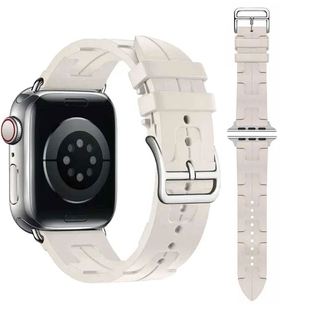 Cream White Kilim-Style Single Tour Silicone Apple Watch Band – 38/40/41/42mm