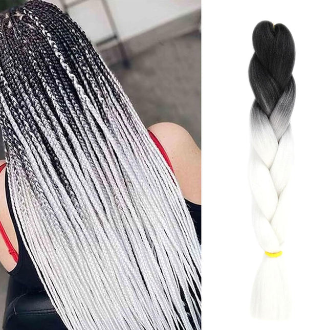 62cm Synthetic Gradient Coloured Braiding Hair Extensions - Dark Black&White