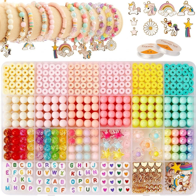 1340Pcs Flat Clay Beads+Round Loose Beads+Pendants Kit Craft DIY For Bracelet
