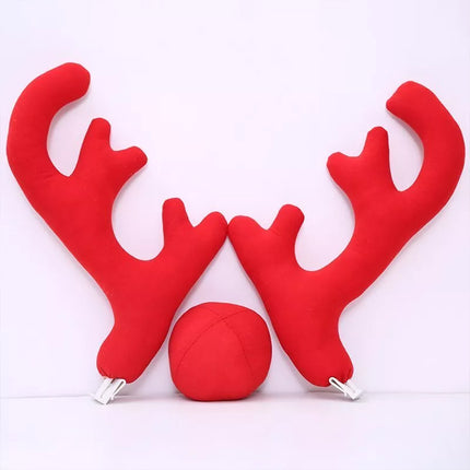 3PCS Premium Christmas Car Truck Costume Reindeer Antlers Red Nose Xmas Decor Red