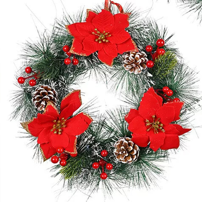 31cm 12" Christmas Wreath Door Garland w Pinecone Red Berry Xmas Wall Tree Décor Red Flowers