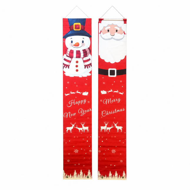 Snowman and Santa red Christmas porch banner set on pure white background