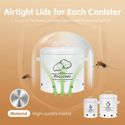 3Pcs Potatoes Onions Garlic Bin Vegetable Rack Storage Tins Breathable Fruit