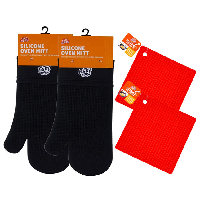 4Pcs Kitchen Set Silicone Gloves Mats Heat Resistant Baking Microwave Oven Mitts