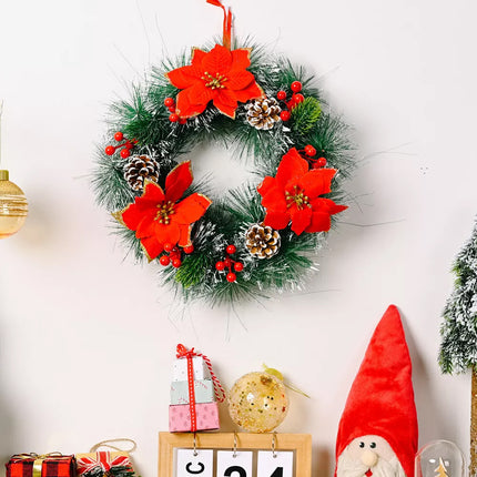 31cm 12" Christmas Wreath Door Garland w Pinecone Red Berry Xmas Wall Tree Décor Red Flowers