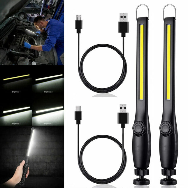 2PCS Rechargeable COB LED Slim Work Light Lamp Flashlight Inspect Folding Torch