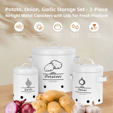 3Pcs Potatoes Onions Garlic Bin Vegetable Rack Storage Tins Breathable Fruit