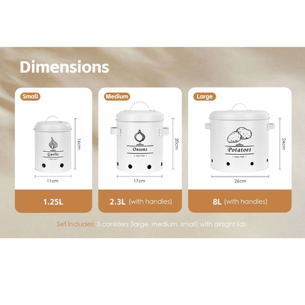 3Pcs Potatoes Onions Garlic Bin Vegetable Rack Storage Tins Breathable Fruit