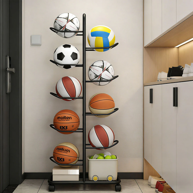 Ball Rack Basketball Holder Garage Sports Organizer 9-Ball Display Stand