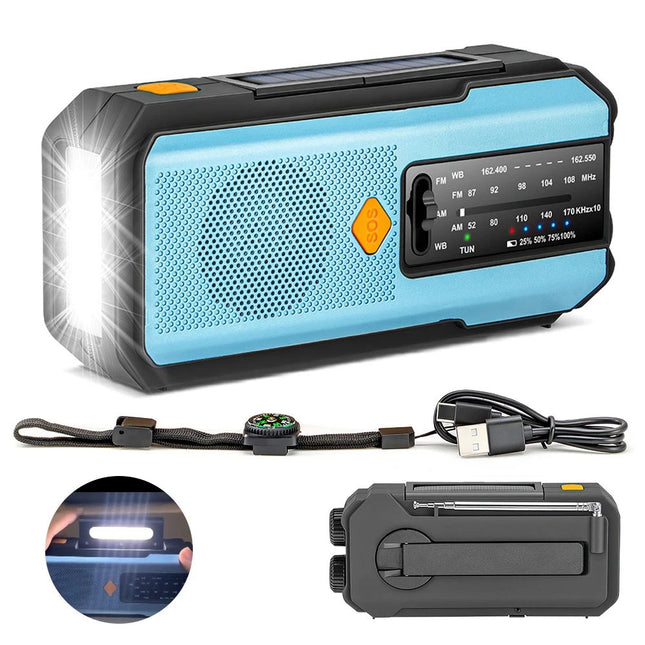Hand Crank Dynamo Wind Up Solar Portable AM FM Radio USB Charger Light Torch