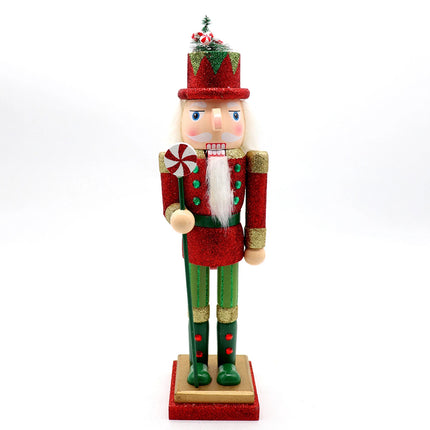 38cm 15" Christmas Wooden Nutcracker Soldier Puppet Guard Statue Xmas Ornament Soldier w Christmas Tree Hat